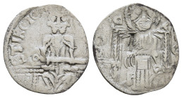 SERBIA. Stefan Uroš IV Dušan (1331-1355). Dinar.

Obv: Christ Pantrokrator seated facing on throne.
Rev: Stefan seated facing on throne, holding sword...