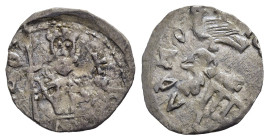 WALLACHIA. Dan II. (1420-1424 and 1426-1431). AR Ducat or Dinar.

Obv: Iω DAN BO.
Dan standing facing, holding spear and globus cruciger.
Rev: Iω DAN ...