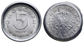 Österreich. Zweite Republik. 5 Groschen, 1968. Probe in Aluminium.

Wohl unpubliziertes Unikum.

Erworben bei Münzhandlung Susanne Sauer Wien, mit Tic...