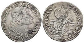 ITALY. Firenze. Cosimo I de Medici (1537-1574) Testone.

Obv: COSMVS MED FLOREN ET SENARVM DVX II.
Armored bust right.
Rev: S IOANNES BAPTISTA.
St. Jo...