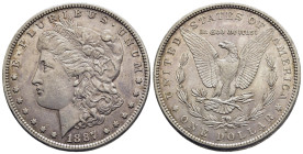 UNITED STATES. Morgan Dollar (1887). San Francisco.

Obv: E PLURIBUS UNUM.
Diademed head of Liberty left, wearing grain wreath.
Rev: UNITED STATES OF ...