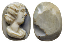 ANTONINE DYNASTIY. A cameo ring bezel, depicting a bust of a female facing right (ca. 2nd century AD).

Condition: Chips otherwise very fine.
 
Weight...