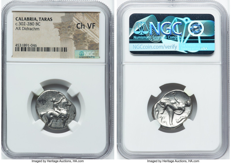 CALABRIA. Tarentum. Ca. 332-302 BC. AR didrachm (22mm, 2h). NGC Choice VF. Phi-,...