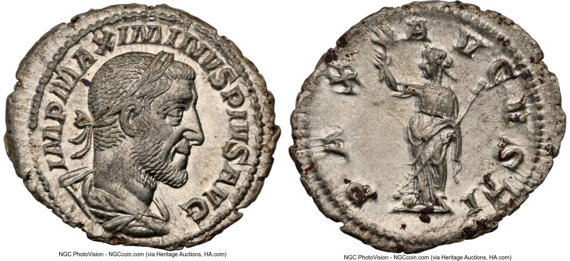 Maximinus I (AD 235-238). AR denarius (21mm, 2.76 gm, 1h). NGC MS 5/5 - 4/5. Rom...