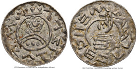Vratislaus II Denar ND (1085-1092) MS62 NGC, Prague mint, Cach-354, Donebauer-324. Duke facing right / Roman Chapel on right, hand holding flag on lef...