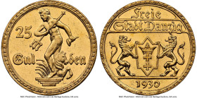 Free City gold 25 Gulden 1930 MS63 NGC, Berlin mint, KM150, Fr-44. Mintage: 4,000. Endowed with semi-prooflike surfaces and lots of flashy eye-appeal....