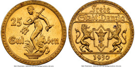 Free City gold 25 Gulden 1930 MS62 NGC, Berlin mint, KM150, Fr-44. Mintage: 4,000. HID09801242017 © 2024 Heritage Auctions | All Rights Reserved www.H...