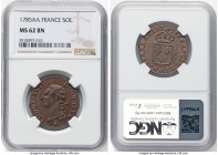 Louis XVI Sol 1785-AA MS62 Brown NGC, Metz mint, KM578.2. Chocolate brown surfaces with slightly doubled portrait. HID09801242017 © 2024 Heritage Auct...