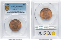 Republic 4-Piece Lot of Certified 5 Centimes PCGS, 1) 5 Centimes 1898 MS66 Red, Paris mint, KM842, Gad-165, F-119 2) 5 Centimes 1904 MS65 Red and Brow...