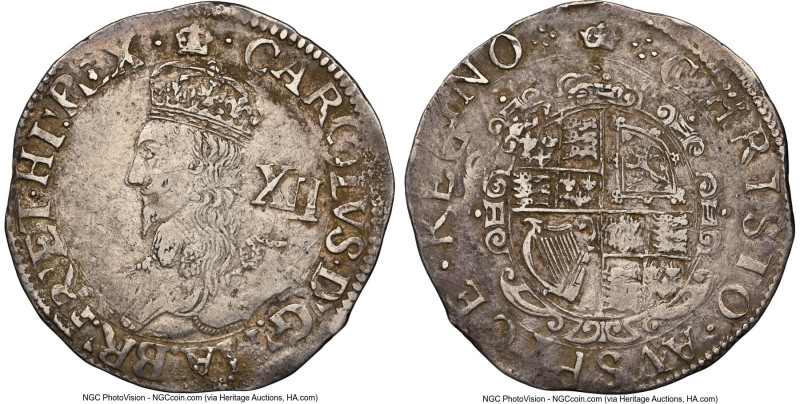 Charles I Shilling (1635-1636) XF45 NGC, Tower mint, Crown mm, S-2791. 5.93gm. H...