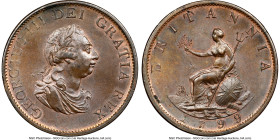 George III 1/2 Penny 1799-SOHO MS63+ Brown NGC, Soho mint, KM647, S-3778. Attractive cognac brown glossy patina with recessed areas of devices outline...