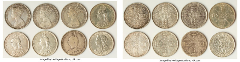 Victoria 8-Piece Lot of Uncertified Assorted Florin Issues, 1) Florin 1864 XF, K...