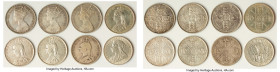 Victoria 8-Piece Lot of Uncertified Assorted Florin Issues, 1) Florin 1864 XF, KM746.3 30mm. 11.26gm 2) Florin 1883 XF (Scratches), KM746.4. 30mm. 11....