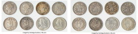 Victoria 8-Piece Lot of Uncertified 1/2 Crown Issues, 1) 1/2 Crown 1845 VF, KM740. 32mm. 13.81gm 2) 1/2 Crown 1846 Fine, KM740. 32mm. 13.51gm 3) 1/2 C...