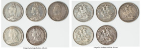Victoria 5-Piece Lot of Uncertified Crowns, 1) Crown 1889 VF, KM765. 38.61mm. 27.92gm 2) Crown 1890 XF, KM764. 38.6mm. 28.15gm 3) Crown 1891VF, KM764....