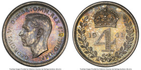 George VI 4-Piece Certified Prooflike Maundy Set 1941 PCGS, 1) 4 Pence 1941 PL63, KM851, S-4087 2) 3 Pence 1941 PL63, KM850, S-4088 3) 2 Pence 1941 PL...
