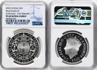 Charles III silver Proof "Royal Arms - King Charles III Coronation" 2 Pounds (1 oz) 2023 PR69 Ultra Cameo NGC, Mintage: 18,660. First Releases. HID098...