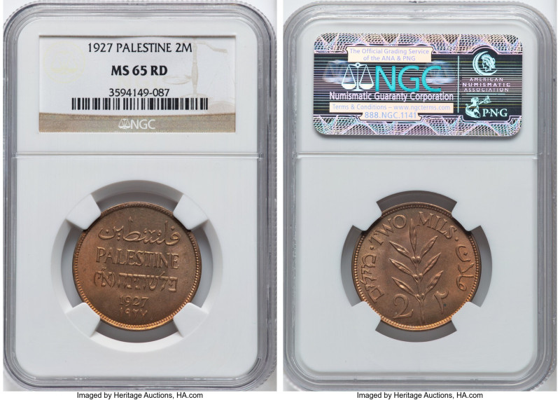 British Mandate 2 Mils 1927 MS65 Red NGC, London mint, KM2. HID09801242017 © 202...