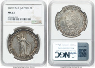 Republic 8 Reales 1827 LM-JM MS61 NGC, Lima mint, KM142.1. HID09801242017 © 2024 Heritage Auctions | All Rights Reserved www.HA.com/TexasAuctioneerLic...