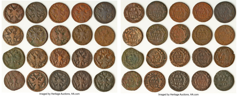 20-Piece Lot of Uncertified Assorted Denga (1/2 Kopeck) Issues, KM88. Average Gr...