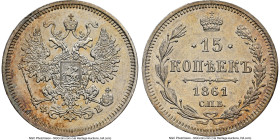 Alexander II 15 Kopecks 1861 CПБ-ФБ UNC Details (Reverse Cleaned) NGC, St. Petersburg mint, KM-Y21. HID09801242017 © 2024 Heritage Auctions | All Righ...