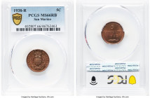 Republic Pair of Certified 5 Centesimi MS66 Red and Brown PCGS, 1) 5 Centesimi 1938-R, Rome mint, KM12 2) 5 Centesimi 1935-R, Rome mint, KM12 HID09801...