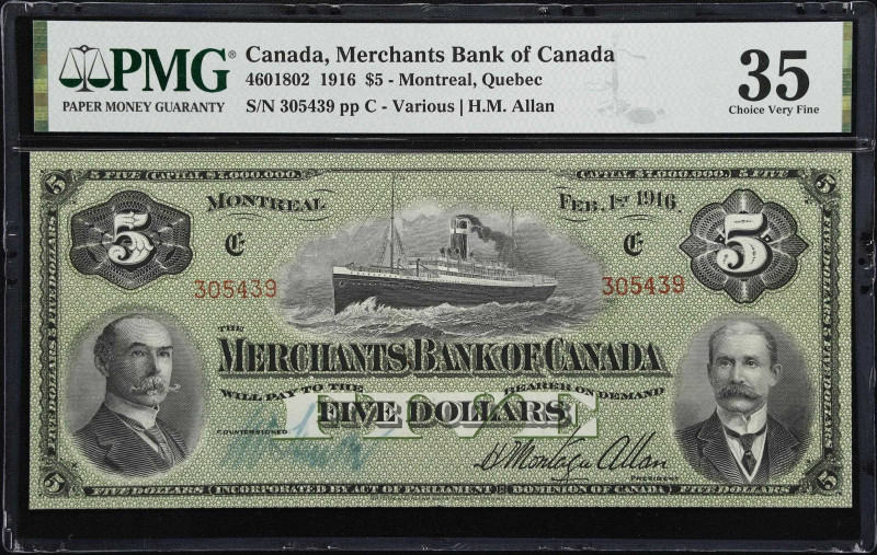 CANADA. Merchants Bank of Canada. 5 Dollars, 1.2.1916. CH #460-18-02. PMG Choice...