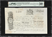 SCOTLAND. Bank of Scotland. 50 Pounds, ND (1840-49). P-Unlisted. Remainder. PMG About Uncirculated 50.

Territory of Nova Scotia. Rare land certific...