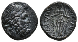 PHRYGIA. Apameia. Ae (Circa 100-50 BC).
Obv: Head of Zeus right, wearing oak wreath.
Rev: AΠΑΜΕΩN.
Facing statue of Artemis Anaitis, with supports. 6,...