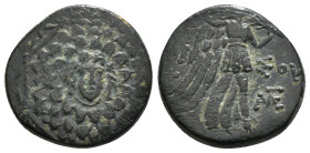 PONTOS. Amisos. Ae (Circa 85-65 BC). Time of Mithradates VI Eupator.
Obv: Aegis facing.
Rev: AMIΣOY.
Nike advancing right with shouldered palm branch;...