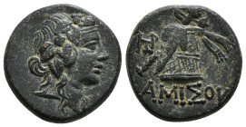 PONTOS. Amisos. Time of Mithradates VI Eupator (Circa 105-90 or 90-85 BC). Ae.
Obv: Head of Dionysos right, wearing ivy wreath.
Rev: AMIΣOY.
Thyrsos l...