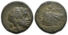 PONTOS. Amisos. Time of Mithradates VI Eupator (Circa 105-90 or 90-85 BC). Ae.
Obv: Head of Dionysos right, wearing ivy wreath.
Rev: AMIΣOY.
Thyrsos l...