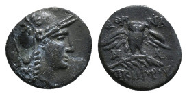 MYSIA. Pergamon. Ae (Circa 200-133 BC).
Obv: Head of Athena right, wearing helmet decorated with star.
Rev: AΘHNAΣ / NIKHΦOPOY.
Owl standing facing on...