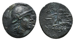 MYSIA. Pergamon. Ae (Circa 200-133 BC).
Obv: Head of Athena right, wearing helmet decorated with star.
Rev: AΘHNAΣ / NIKHΦOPOY.
Owl standing facing on...