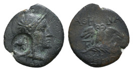 MYSIA. Pergamon. Ae (Circa 200-133 BC).
Obv: Head of Athena right, wearing helmet decorated with star. Cm.
Rev: AΘHNAΣ / NIKHΦOPOY.
Owl standing facin...