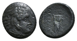 KINGS OF MACEDON. Alexander III 'the Great' (336-323 BC). Ae. Uncertain mint in Macedon.
Obv: Head of Herakles right, wearing lion skin.
Rev: AΛΕΞΑΝΔΡ...