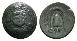 KINGS OF MACEDON. Philip III Arrhidaios (323-317 BC). Ae 1/2 Unit. Salamis.
Obv: Macedonian shield, with facing gorgoneion on boss.
Rev: B - A.
Macedo...