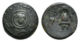 KINGS OF MACEDON. Philip III Arrhidaios (323-317 BC). Ae 1/2 Unit. Salamis.
Obv: Macedonian shield, with facing gorgoneion on boss.
Rev: B - A.
Macedo...