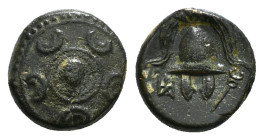 KINGS OF MACEDON. Philip III Arrhidaios (323-317 BC). Ae 1/2 Unit. Salamis.
Obv: Macedonian shield, with facing gorgoneion on boss.
Rev: B - A.
Macedo...