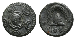 KINGS OF MACEDON. Philip III Arrhidaios (323-317 BC). Ae 1/2 Unit. Salamis.
Obv: Macedonian shield, with facing gorgoneion on boss.
Rev: B - A.
Macedo...