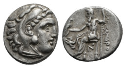 KINGS OF MACEDON. Alexander III 'the Great' (336-323 BC).Drachm.
Obv: Head of Herakles right, wearing lion skin.
Rev: AΛΕΞΑΝΔΡΟY.
Zeus seated left on ...