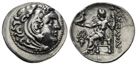 Kingdom of Macedon. Alexander III (the Great), 336-323 B.C. AR Drachm, Chios (4,46 g - 21,06 mm)
Head of Heracles facing right, wearing lion's scalp.
...