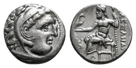 KINGS OF MACEDON. Alexander III 'the Great' (336-323 BC).Drachm.
Obv: Head of Herakles right, wearing lion skin.
Rev: AΛΕΞΑΝΔΡΟY.
Zeus seated left on ...