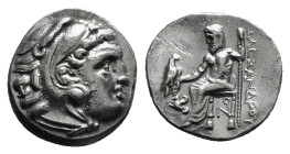 KINGS OF MACEDON. Alexander III 'the Great' (336-323 BC).Drachm.
Obv: Head of Herakles right, wearing lion skin.
Rev: AΛΕΞΑΝΔΡΟY.
Zeus seated left on ...