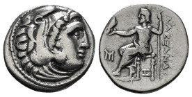 KINGS OF MACEDON. Alexander III 'the Great' (336-323 BC).Drachm.
Obv: Head of Herakles right, wearing lion skin.
Rev: AΛΕΞΑΝΔΡΟY.
Zeus seated left on ...