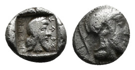 DYNASTS of LYCIA. Kherei. Circa 410-390 BC. AR Hemidrachm. Xanthos (as Arñna) mint.Obv : Head of Kherei right, wearing Persian tiara, within incuse sq...