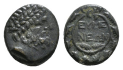 PHRYGIA. Eumeneia. Ae (Circa 200-133 BC).
Obv: Laureate head of Zeus right.
Rev: EYME / NEΩN.
Legend in two lines within wreath. 3,58 g