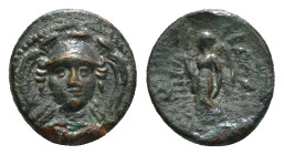 SELEUKID KINGS OF SYRIA. Antiochos I Soter (281-261 BC). Ae. Smyrna or Sardes.
Obv: Helmeted head of Athena facing.
Rev: BAΣΙΛΕΩΣ ΑΝΤΙΟΧΟΥ.
Nike advan...