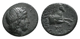 IONIA. Kolophon. Ae (Circa 330-285 BC).
Obv: Laureate head of Apollo right.
Rev: KOΛ.
Forepart of galopping horse right. 2,45 g