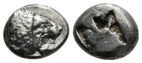 CARIA. Lindos. Stater (Circa 510/15-485 BC).
Obv: Head of roaring lion right.
Rev: Two rectangular incuse punches. 11,04 g - 20,45 mm